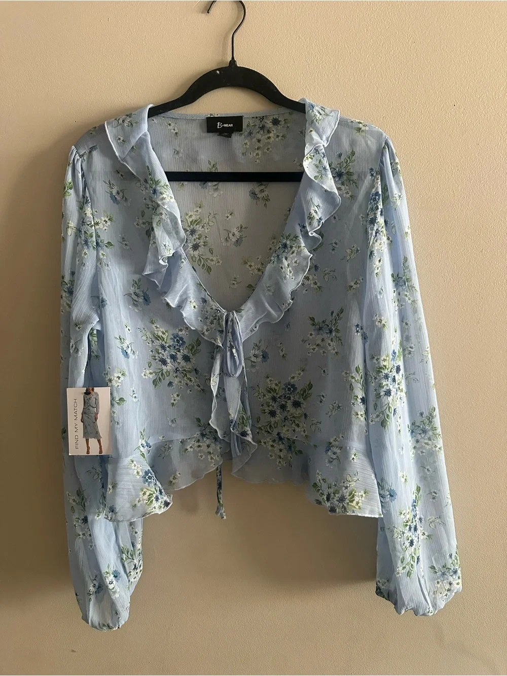 NWT B.wear Light Blue Floral Ruffle Midi Skirt Size XL Skirt & M Top but fit XL
